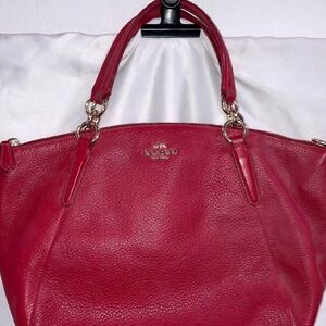 Coach Red Pebbled Leather Tote with Gold Hardware